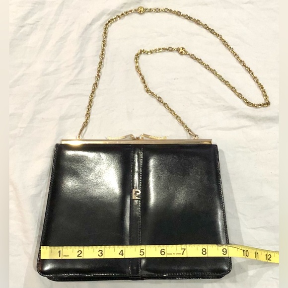🛍VINTAGE black leather kiss lock chain clutch/purse size 9x7 great condition - Picture 10 of 15